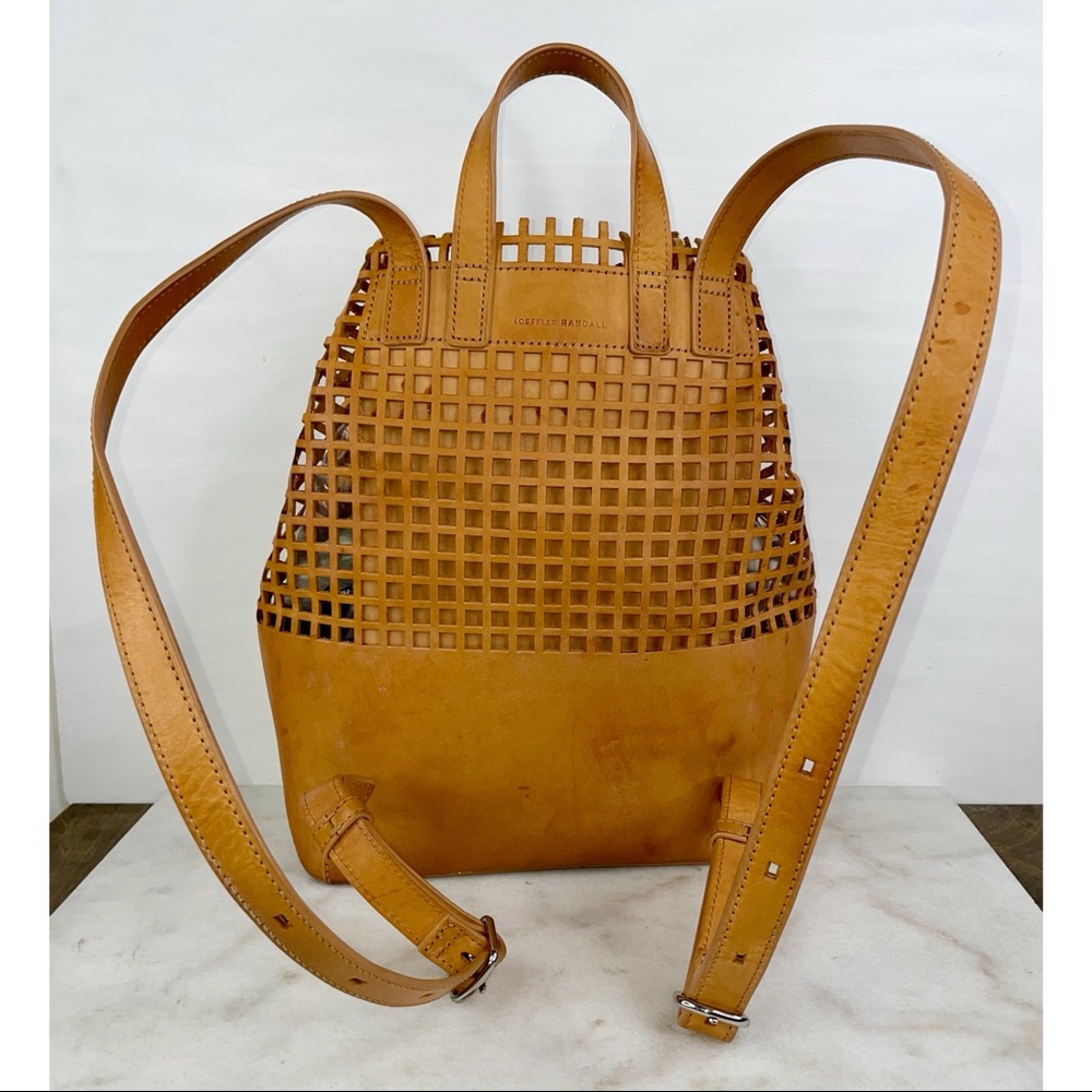 Loeffler Randall Camel Brown Leather Perforated Tassel Backpack - Picture 5 of 15